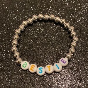 Girls faux silver beaded stretch bestie bracelet